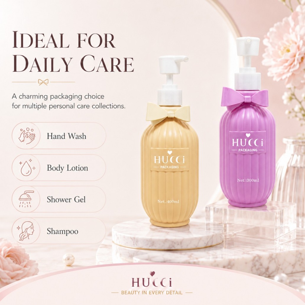 HUCCI Ribbed Bow Pump Bottle for Hand Wash Body Lotion Shower Gel Shampoo HUCCI Ribbed Bow Pump Bottle for Hand Wash Body Lotion Shower Gel Shampoo