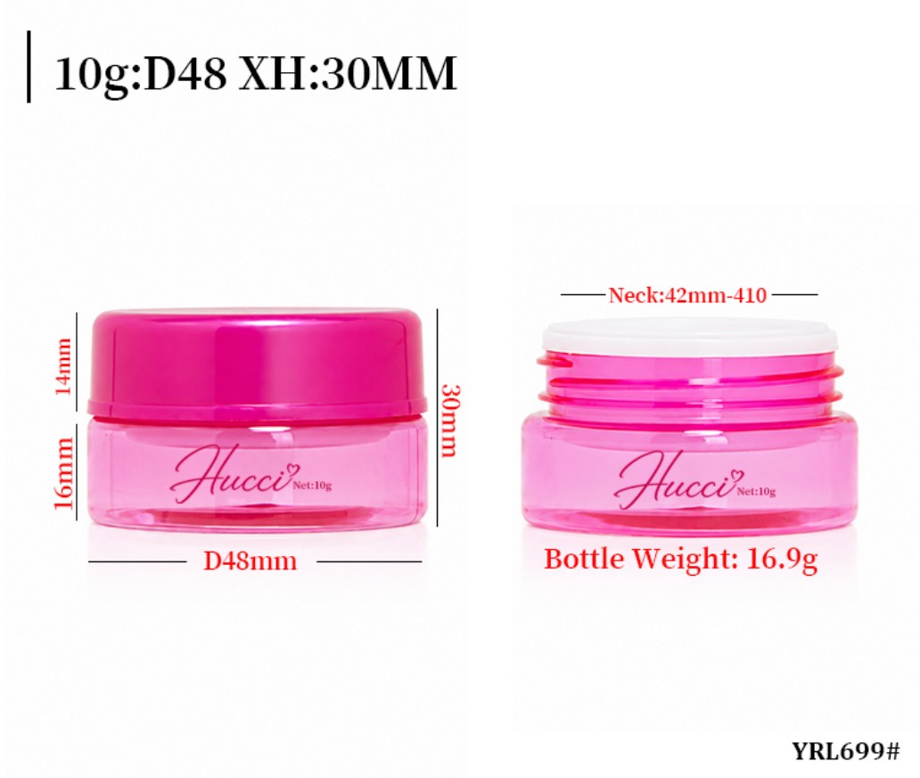 10g Transparent Pink PET Cosmetic Jar Dimensions & Weight Specification YRL699