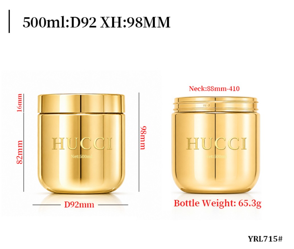 500ml Electroplated Gold Skincare Jar Dimensions & Weight YRL715