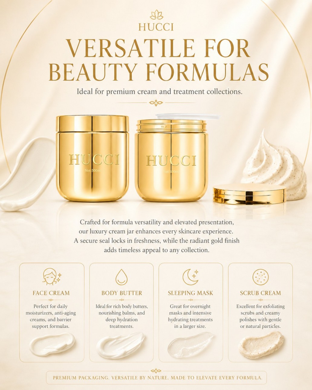 HUCCI 500ml Electroplated Gold Jar for Face Cream Body Butter Sleeping Mask Scrub