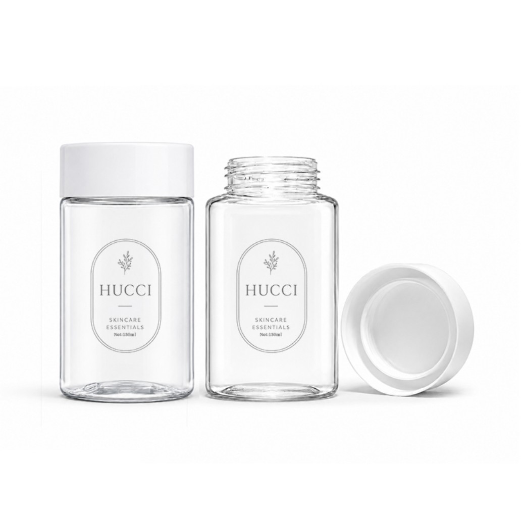 HUCCI 150ml Transparent Wide Mouth Skincare Jar with Detachable PP Lid White Background