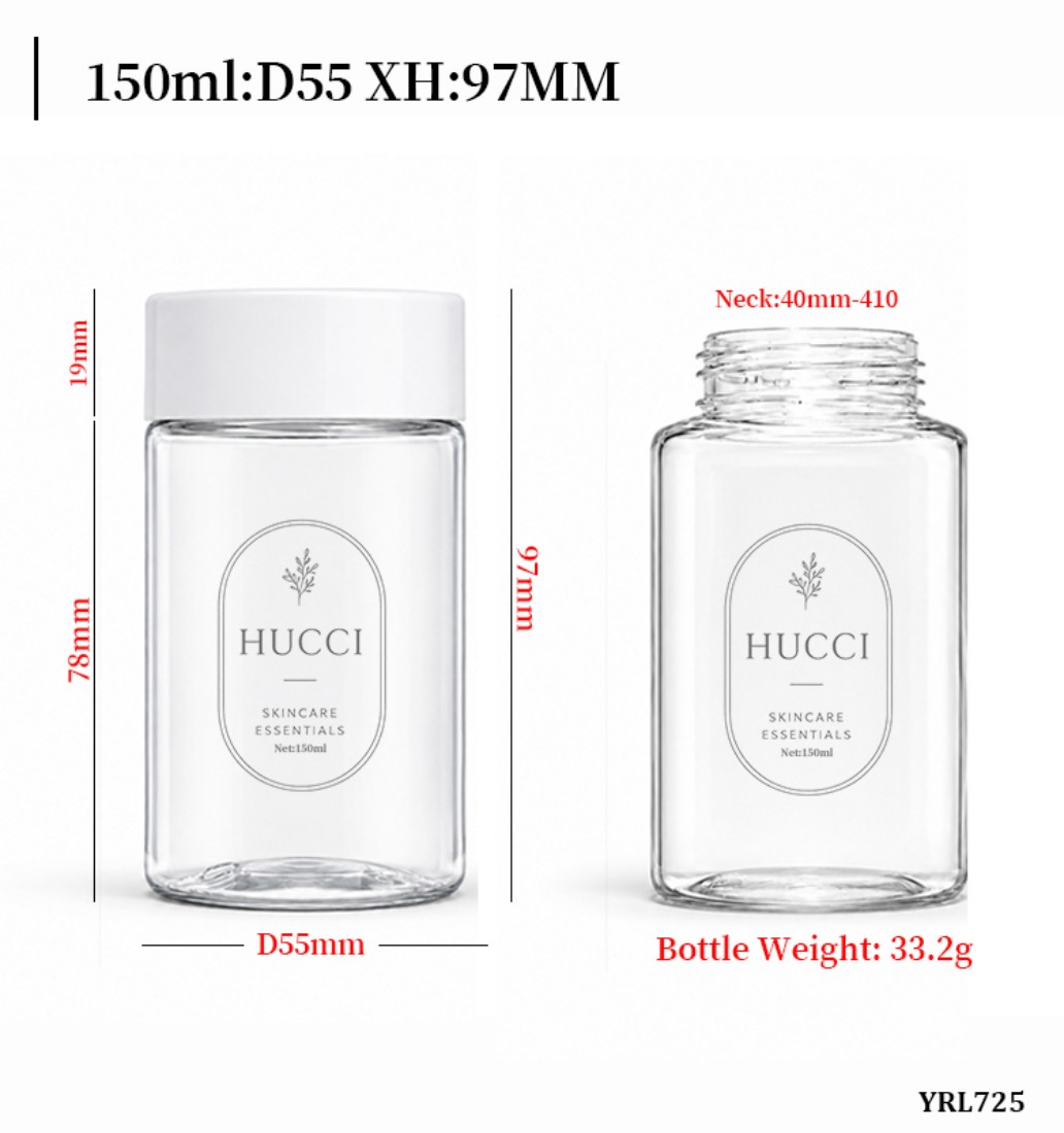 150ml Transparent PET Wide Mouth Jar Dimensions & Weight Specification YRL725 150ml Transparent PET Wide Mouth Jar Dimensions & Weight Specification YRL725