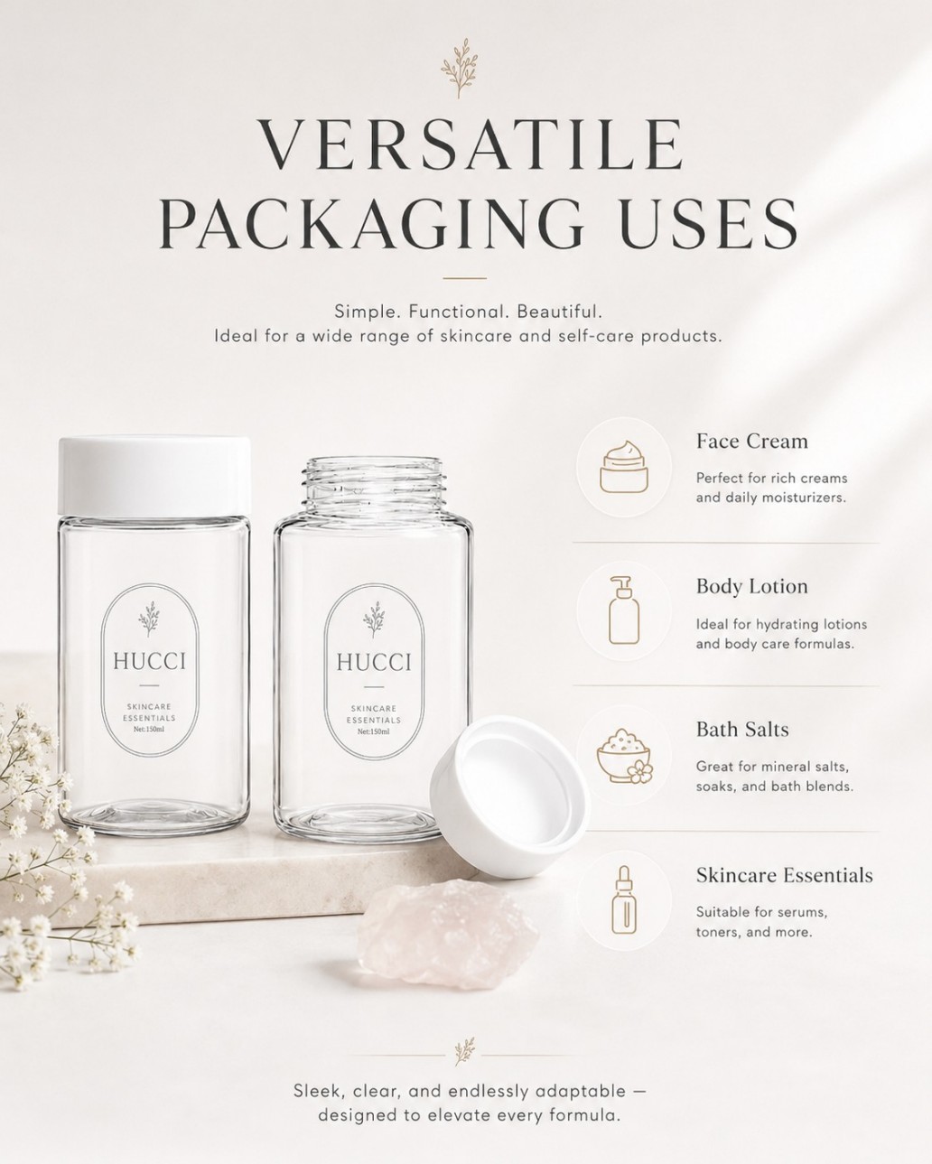 150ml PET Jar for Face Cream Body Lotion Bath Salts Skincare Essentials Packaging 150ml PET Jar for Face Cream Body Lotion Bath Salts Skincare Essentials Packaging