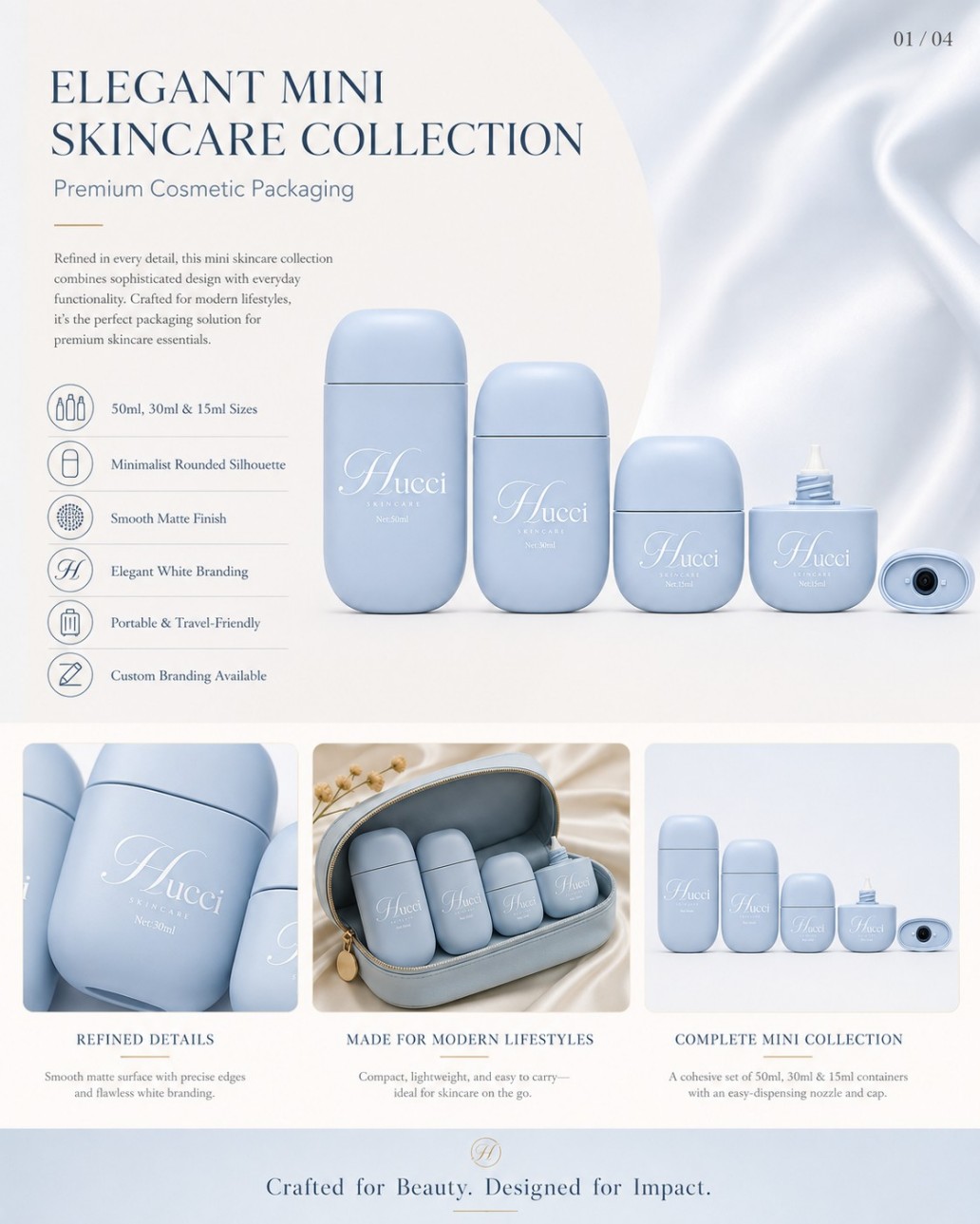 elegant mini matte cosmetic bottle collection 15ml 30ml 50ml travel skincare packaging custom branding