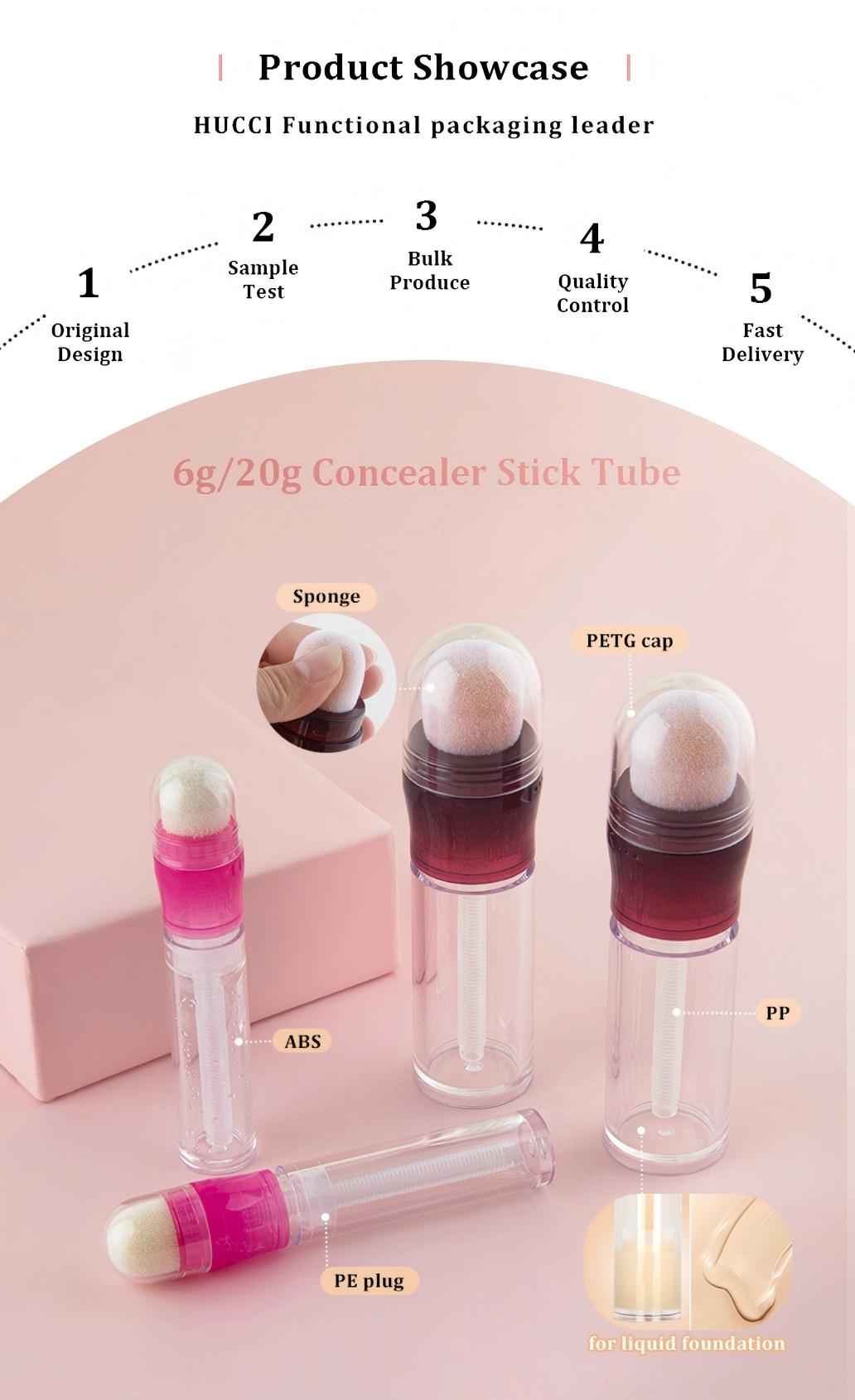 HUCCI 6g 20g ABS Concealer Stick Tube PP Pole PETG Cap OEM Production Process HUCCI 6g 20g ABS Concealer Stick Tube PP Pole PETG Cap OEM Production Process
