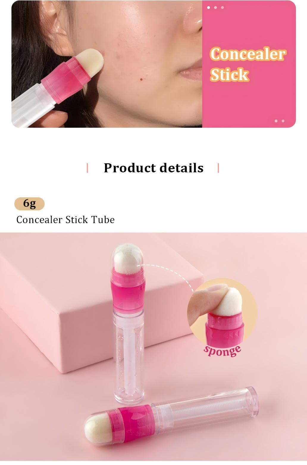 6g Pink Sponge Concealer Stick Tube On-face Cosmetic Application Demo 6g Pink Sponge Concealer Stick Tube On-face Cosmetic Application Demo