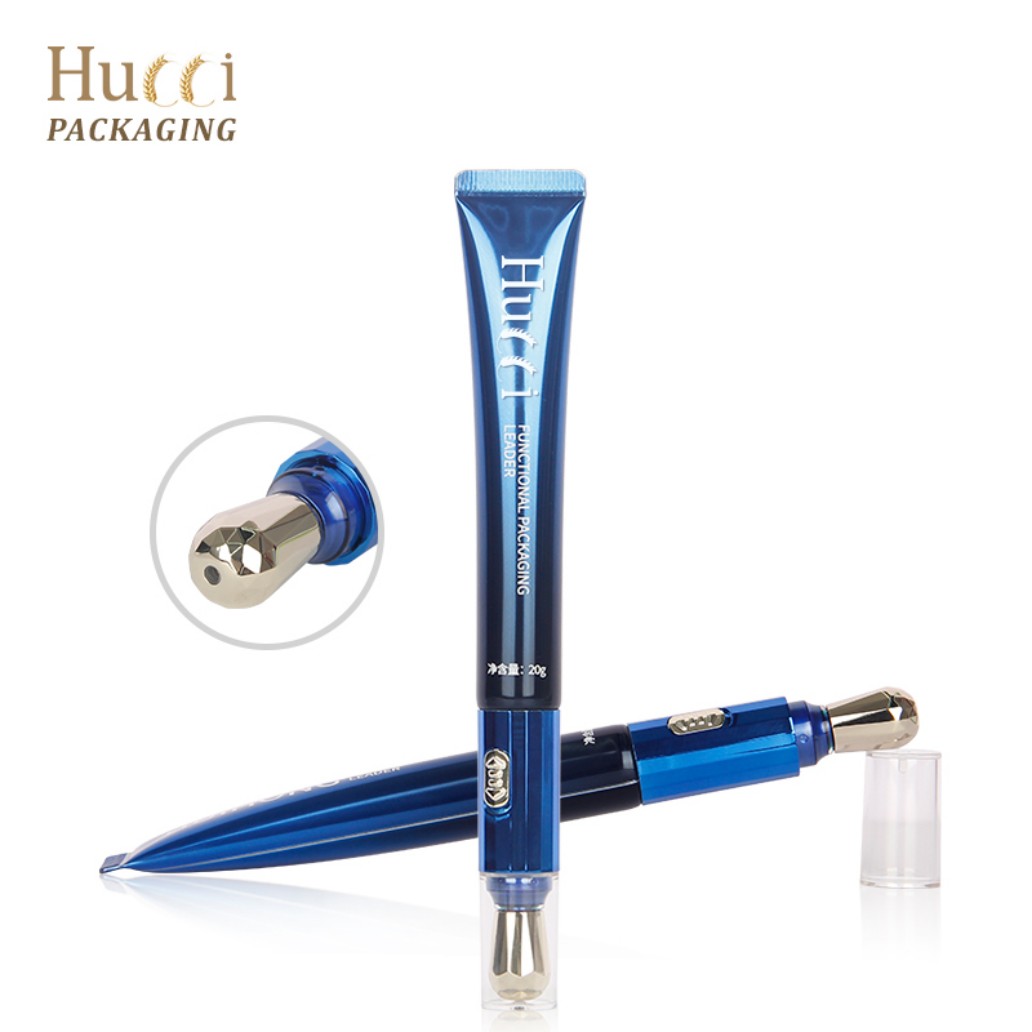 HUCCI 20g Blue Eye Cream Tube 360° Rotating Metal Massage Head Close-up