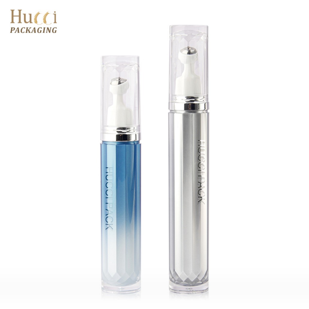 HUCCI Silver Gradient Blue Eye Serum Roller Tube Bottles Front View White Background