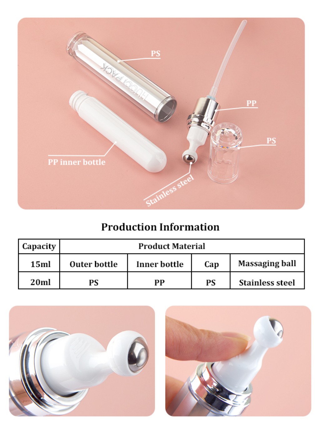 HUCCI Eye Roller Tube Bottle Disassembled Structure & Material Parameter Table