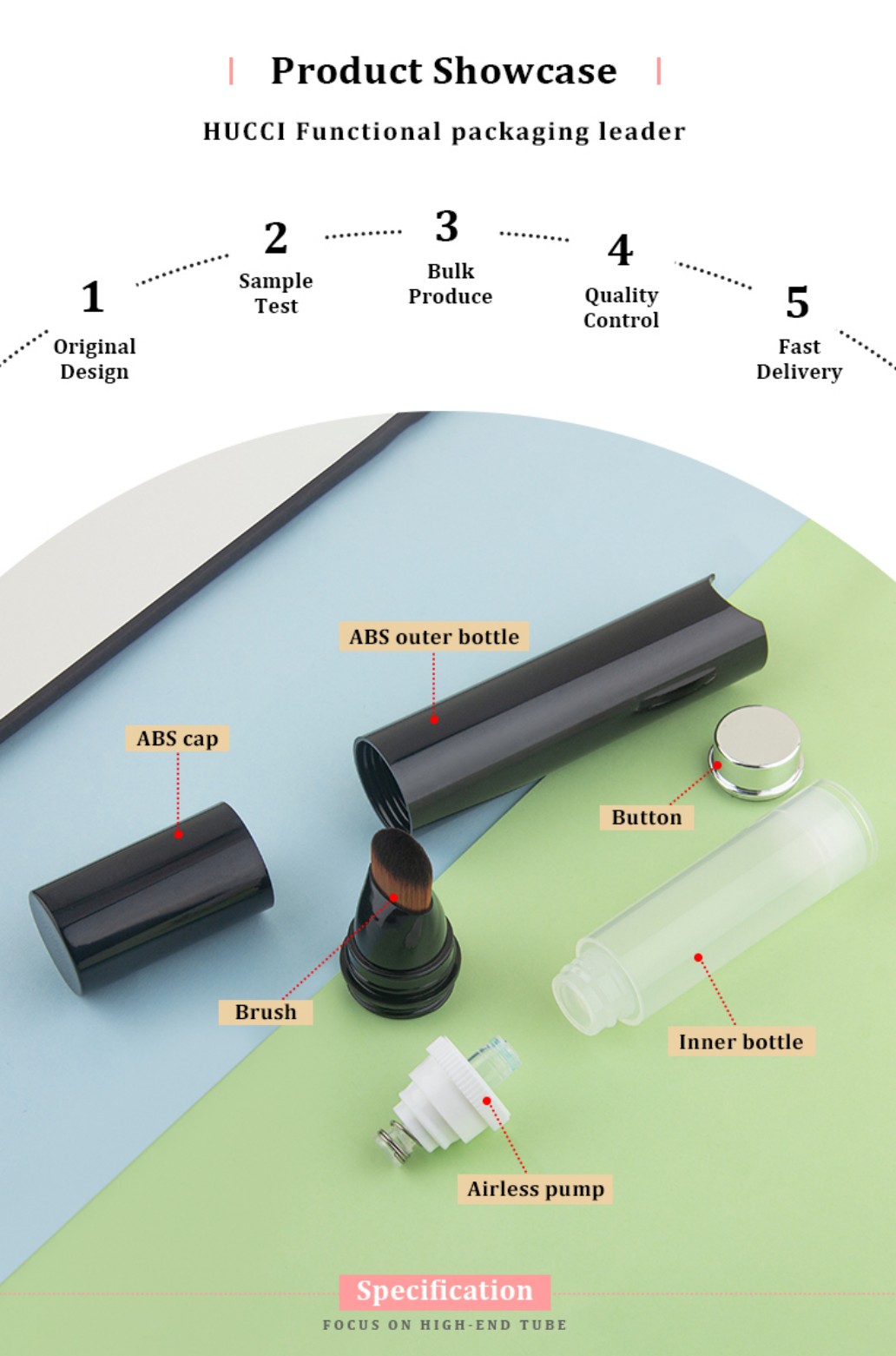HUCCI 15ml Airless Makeup Brush Pen ABS Outer PP Inner OEM Production Process HUCCI 15ml Airless Makeup Brush Pen ABS Outer PP Inner OEM Production Process