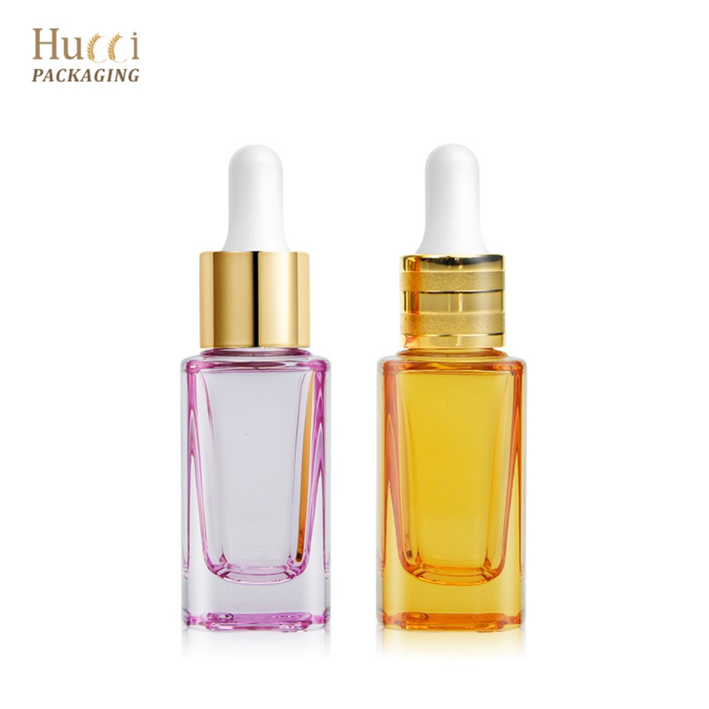 HUCCI 30ml Thick Bottom Square Glass Dropper Bottles in Pink & Amber with Gold Cap}