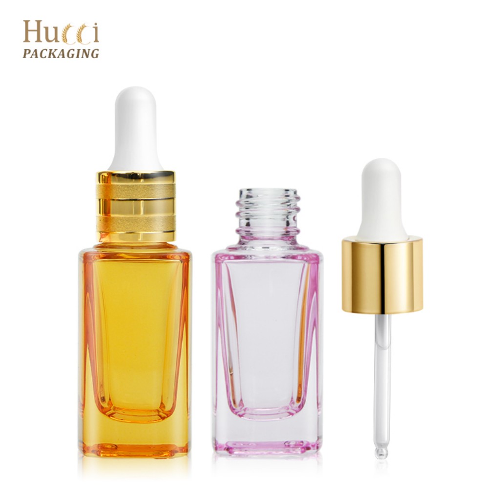 HUCCI 30ml Pink & Amber Square Glass Dropper Bottles with Caps Separated
