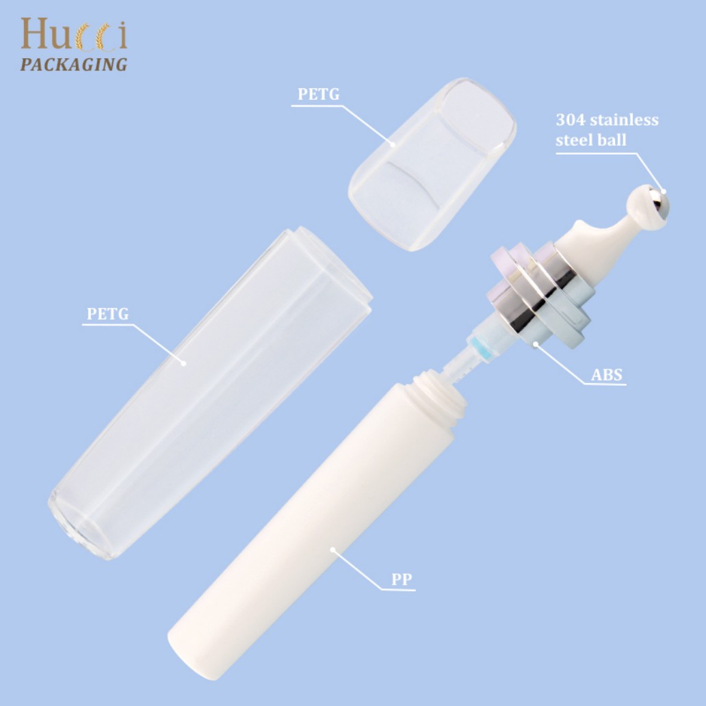 HUCCI 20ml Airless Roller Eye Serum Bottle Blue Geometric Scene Display}