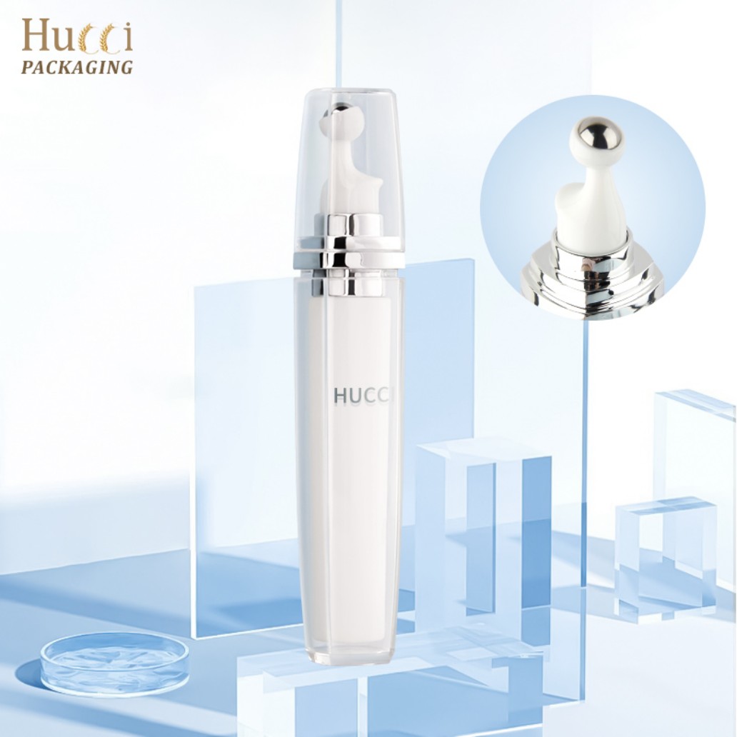 HUCCI 20ml Clear PETG Roller Eye Serum Bottles Lying Flat Display