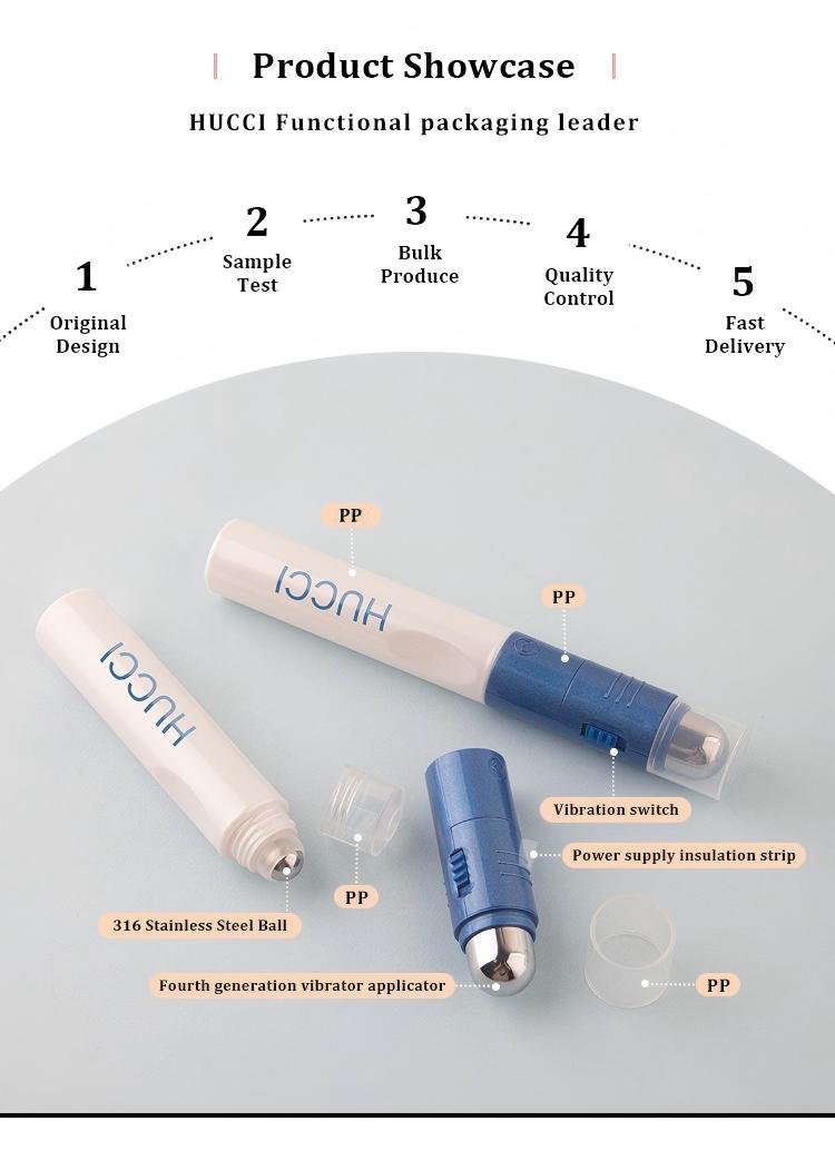HUCCI 20ml Detachable Vibrating Roller Applicator Tube Bottle 316 Stainless Steel Ball OEM Packaging