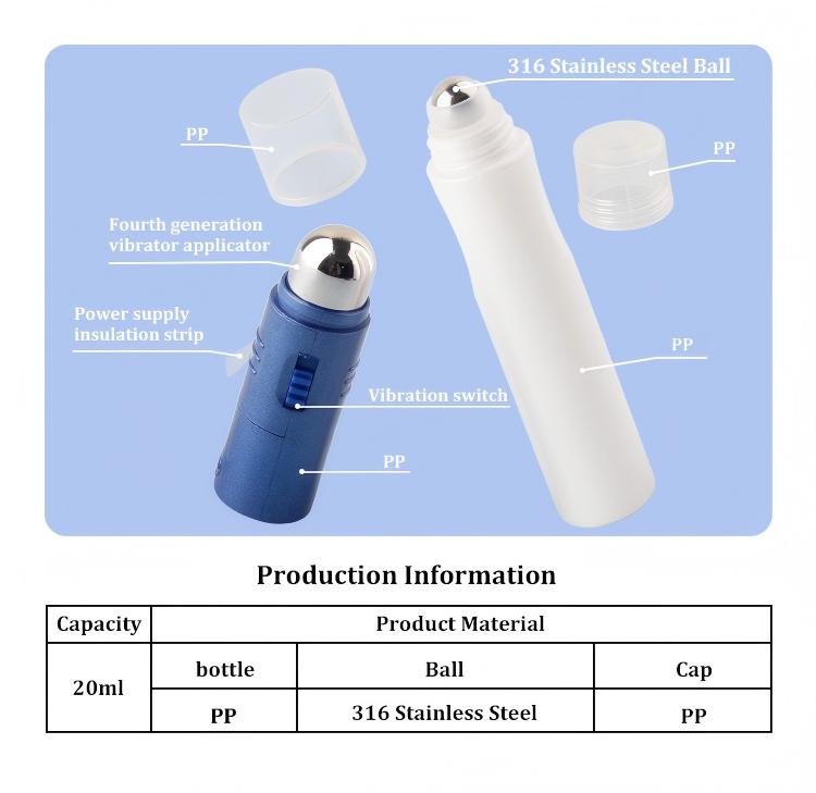 HUCCI 20ml Separable Vibrating Massage Roll‑on Bottle 316 Steel Ball Material Info Table