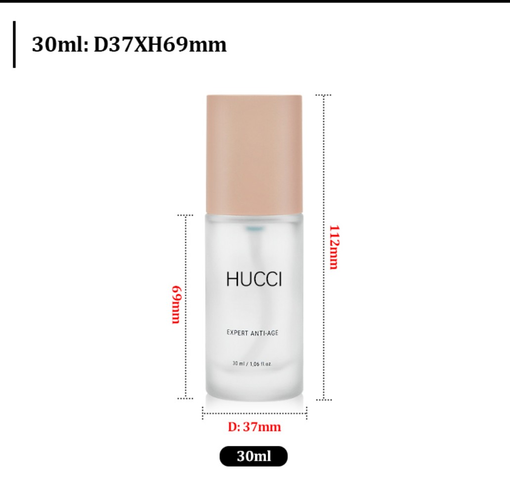30ml D37mm Frosted Glass Lotion Pump Bottle Dimension Specification 30ml D37mm Frosted Glass Lotion Pump Bottle Dimension Specification