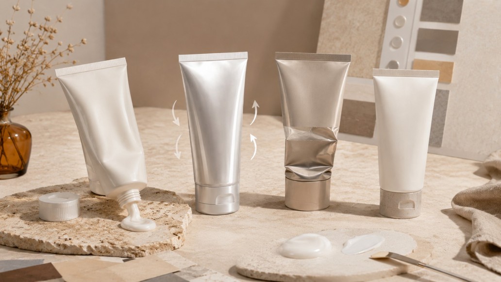 Flexible cosmetic tubes demonstrating squeeze feel, shape recovery and product dispensing Flexible cosmetic tubes demonstrating squeeze feel, shape recovery and product dispensing