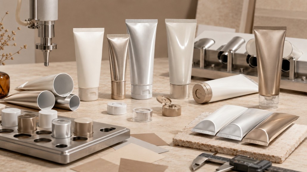 PE ABL and PBL cosmetic tubes prepared for filling, sealing and production compatibility checks PE ABL and PBL cosmetic tubes prepared for filling, sealing and production compatibility checks