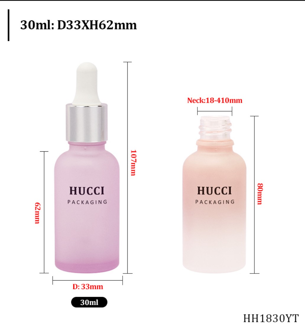 30ml D33mm Gradient Frosted Glass Dropper Bottle Dimension Specification HH1830YT 30ml D33mm Gradient Frosted Glass Dropper Bottle Dimension Specification HH1830YT
