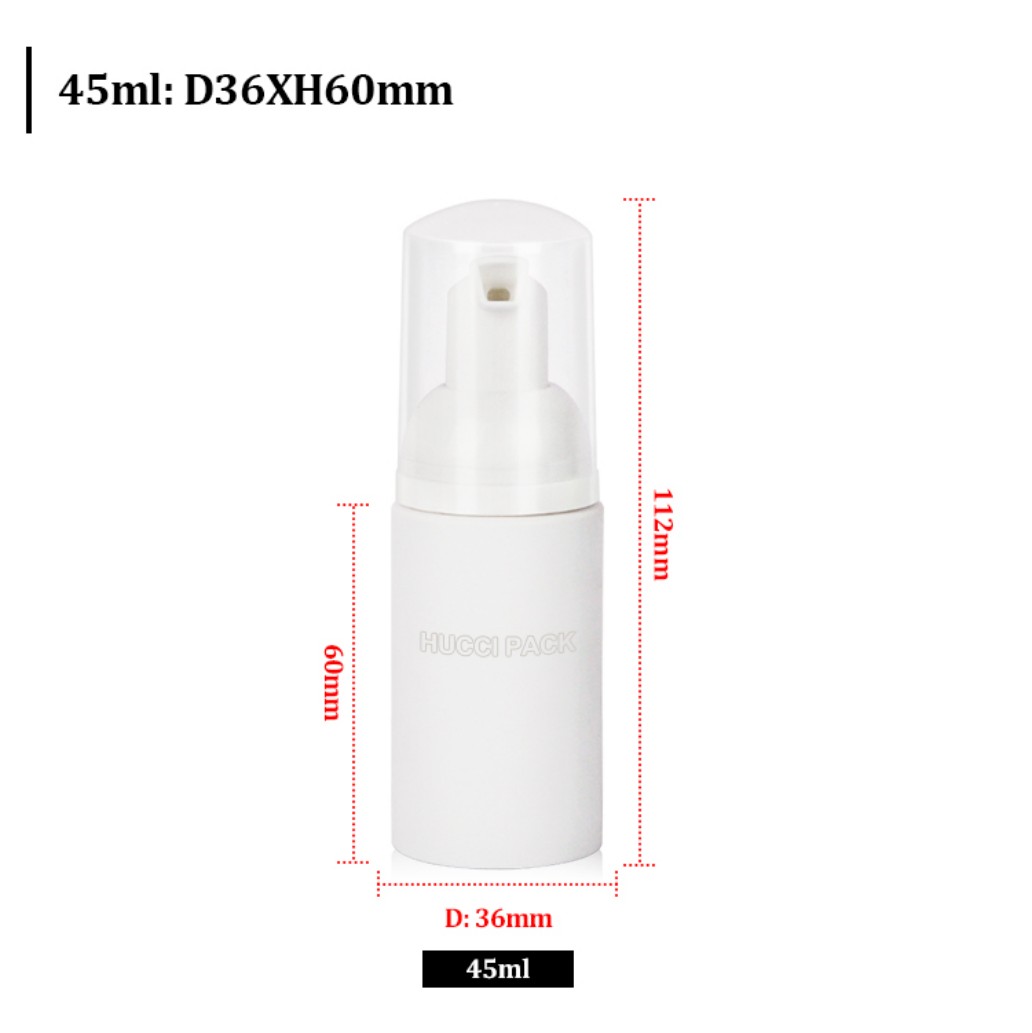 45ml D36mm White PET Foam Pump Bottle with Clear Cap Dimension Specification 45ml D36mm White PET Foam Pump Bottle with Clear Cap Dimension Specification