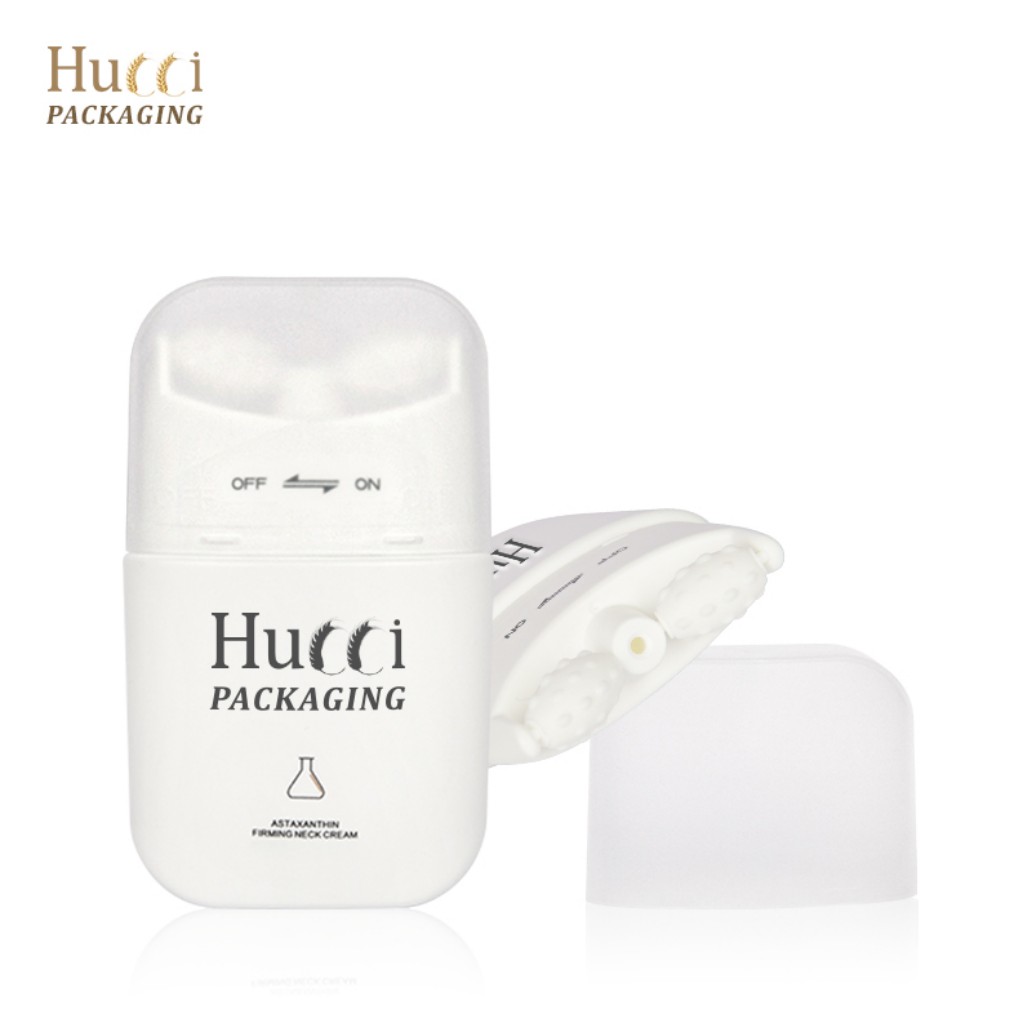 HUCCI White PE Dual Roller Massage Neck Cream Bottle with ON/OFF Switch Close-up}