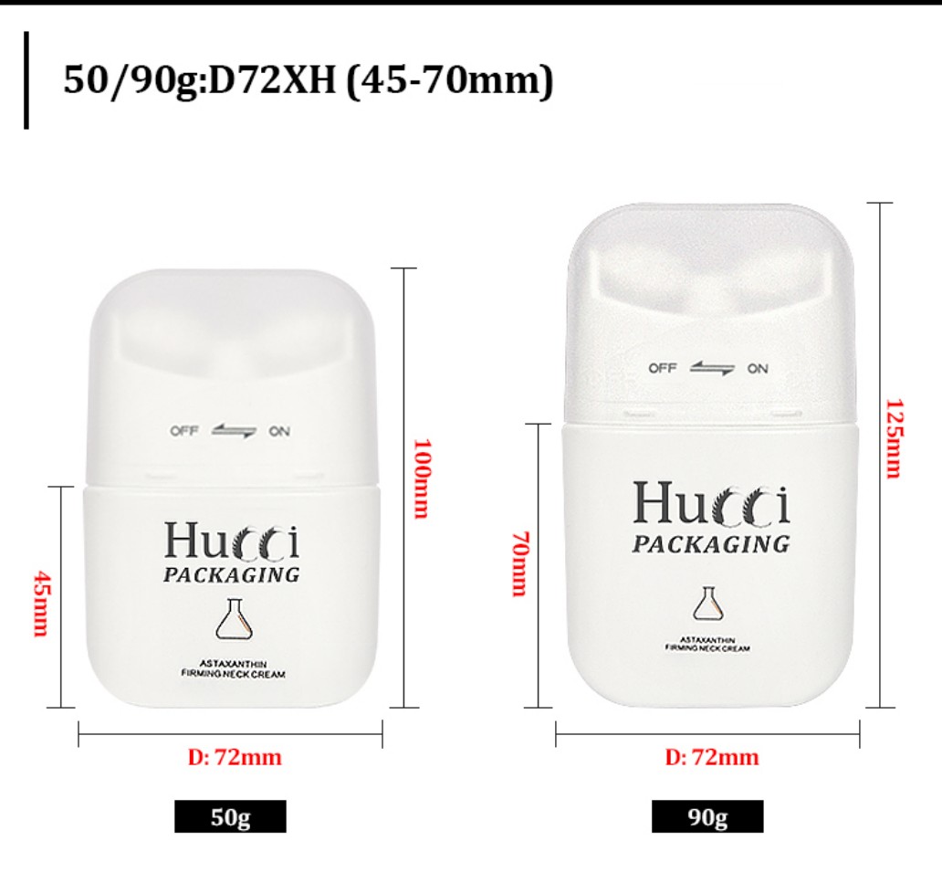 50g 90g D72mm White PE Dual Roller Massage Neck Cream Bottle Dimension Specification