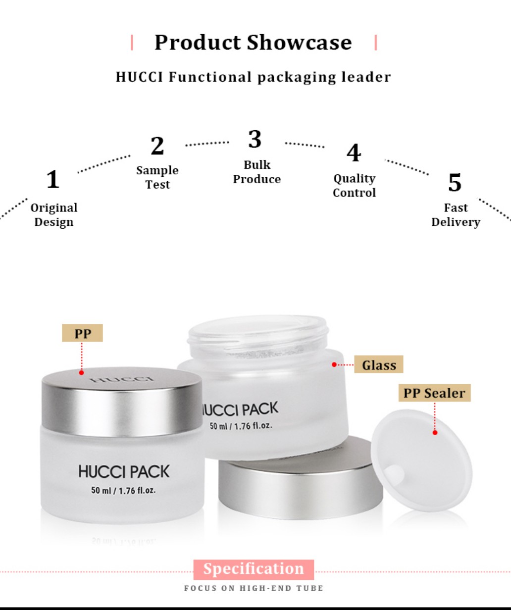 HUCCI 50ml Frosted Glass Cream Jar PP Lid PP Sealer OEM Manufacturing Process Guide