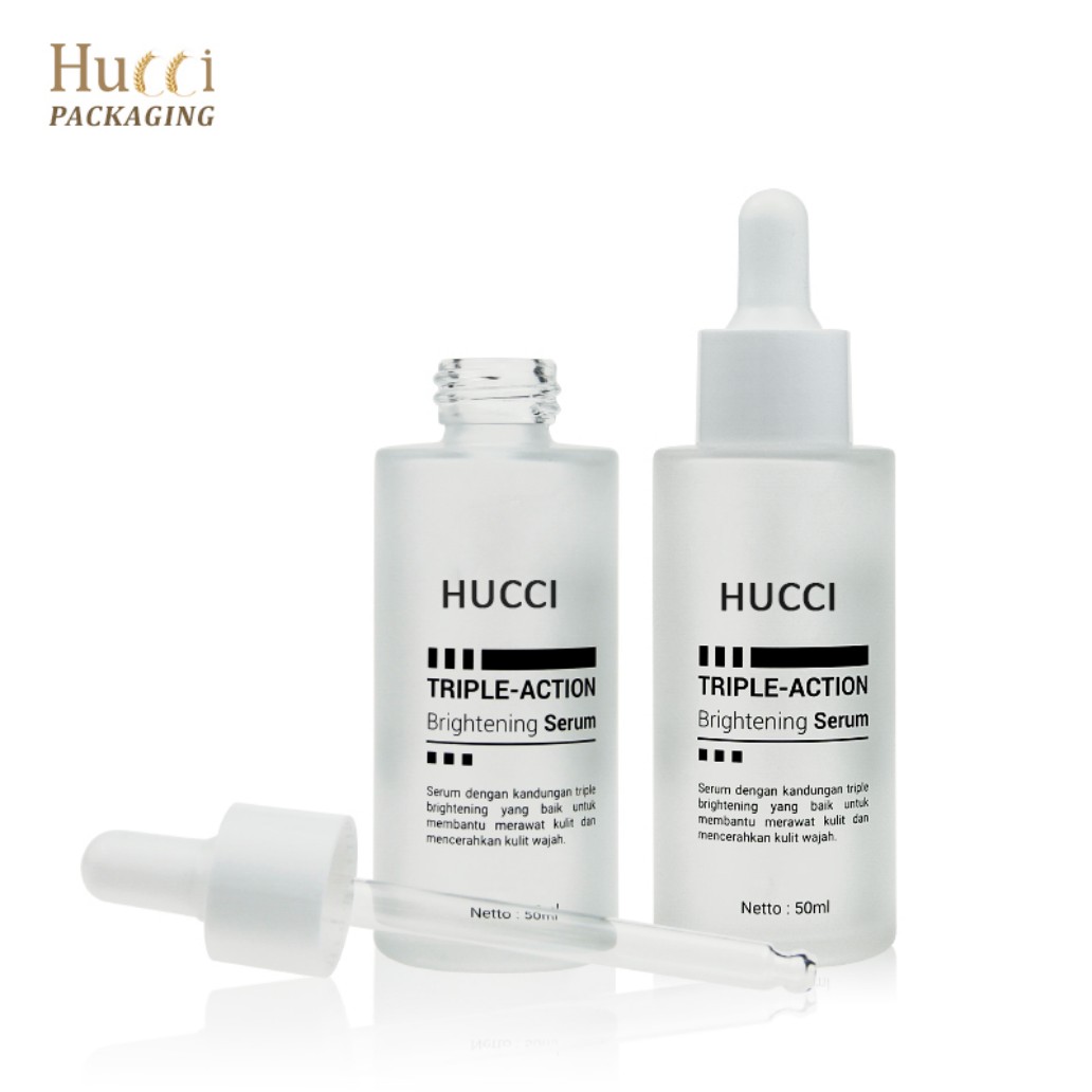 HUCCI 50ml Frosted Glass Triple-Action Brightening Serum Dropper Bottles Set White Background