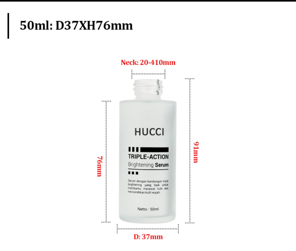 50ml D37mm Frosted Glass Brightening Serum Dropper Bottle Dimension Specification