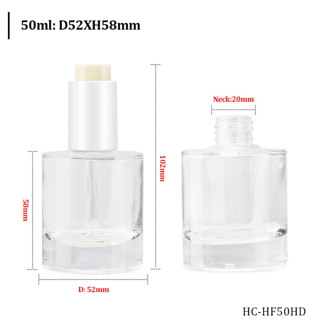 50ml D52mm Thick Bottom Clear Glass Dropper Bottle Dimension Specification HC-HF50HD 50ml D52mm Thick Bottom Clear Glass Dropper Bottle Dimension Specification HC-HF50HD