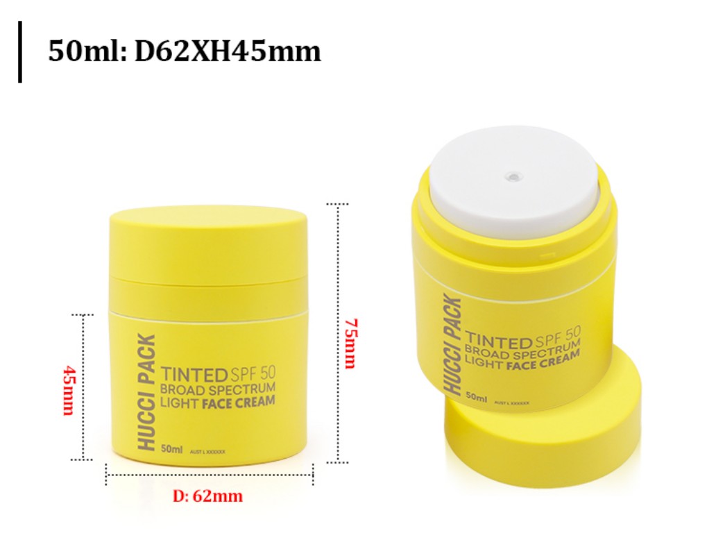 50ml D62mm Yellow PP Airless Pump Face Cream Jar Dimension Specification 50ml D62mm Yellow PP Airless Pump Face Cream Jar Dimension Specification