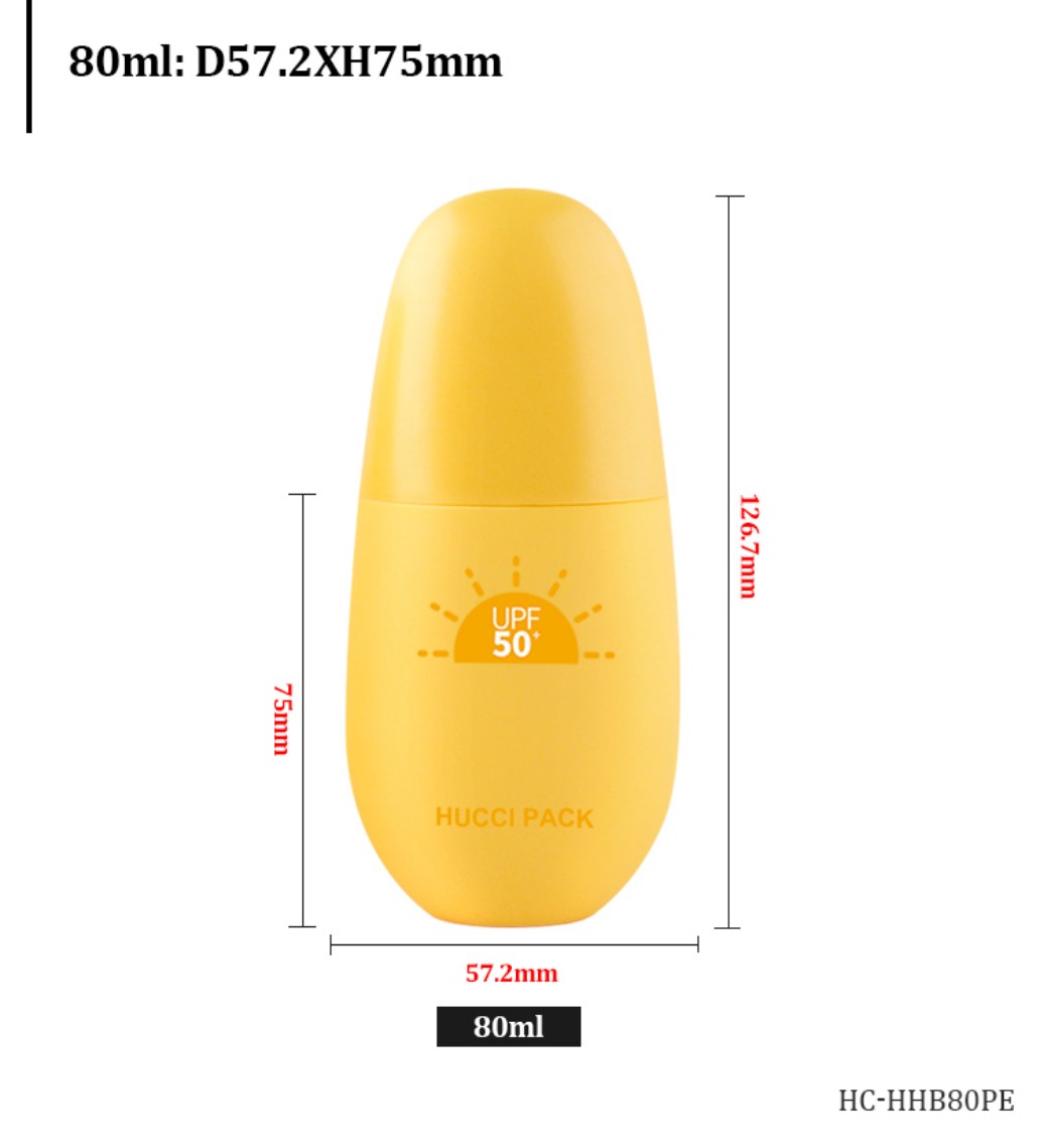 80ml D57.2mm Yellow PP Egg-Shaped Sunscreen Bottle Full Dimension Specification HC-HHB80PE 80ml D57.2mm Yellow PP Egg-Shaped Sunscreen Bottle Full Dimension Specification HC-HHB80PE