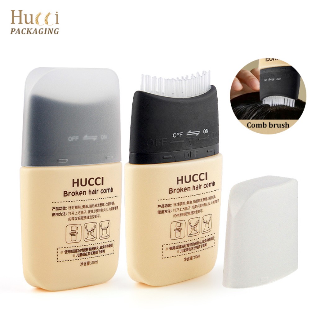 HUCCI 80ml HDPE Broken Hair Comb Bottle Opened with Detachable Dust Cap Pink White Split Background