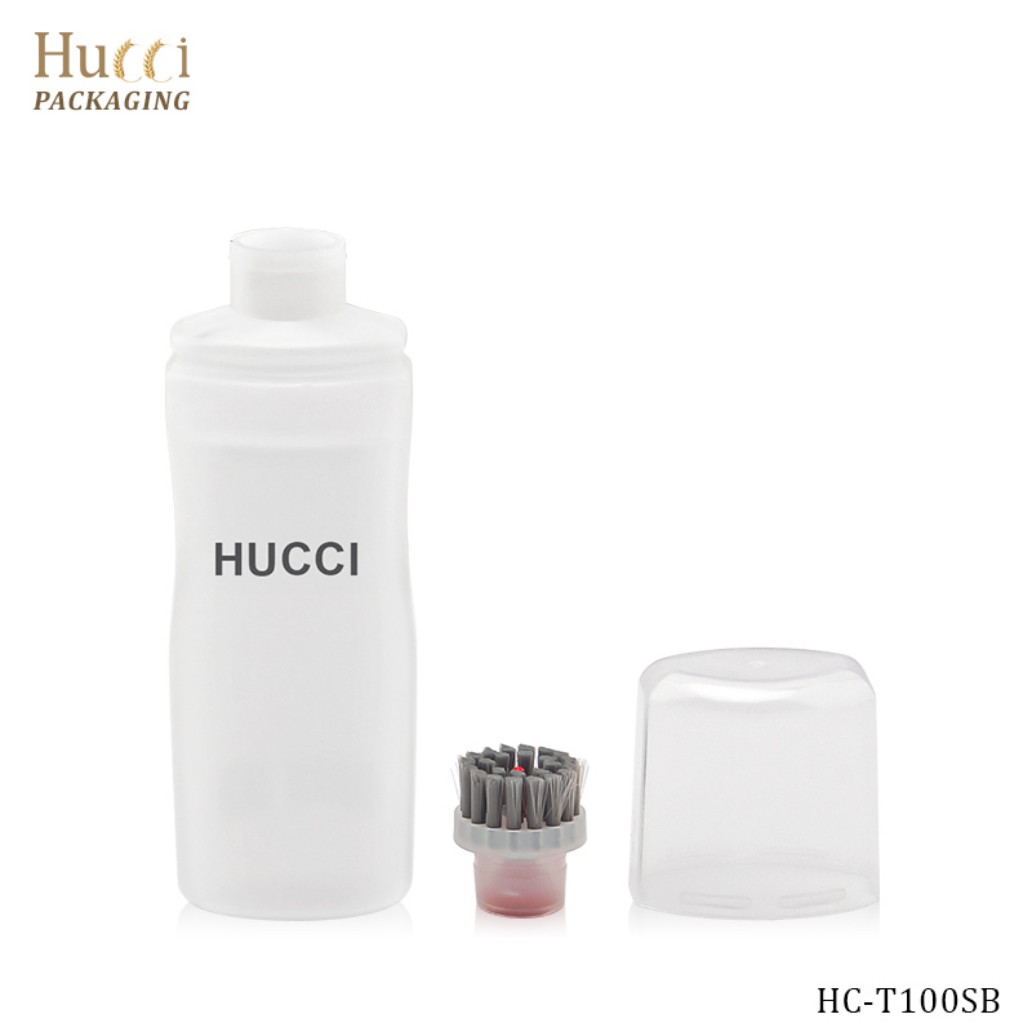 HUCCI 100ml brush applicator bottle components with HDPE bottle removable brush head and clear PE cap}
