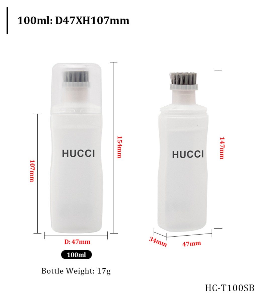 HUCCI 100ml HDPE brush applicator bottle dimension diagram with 47mm diameter and brush head size details HUCCI 100ml HDPE brush applicator bottle dimension diagram with 47mm diameter and brush head size details