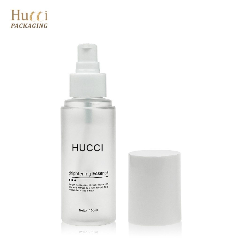 HUCCI 50ml Frosted PET Bottle Product Showcase with PP Pump and PET Body, Highlighting OEM/ODM Custom Packaging Service.}