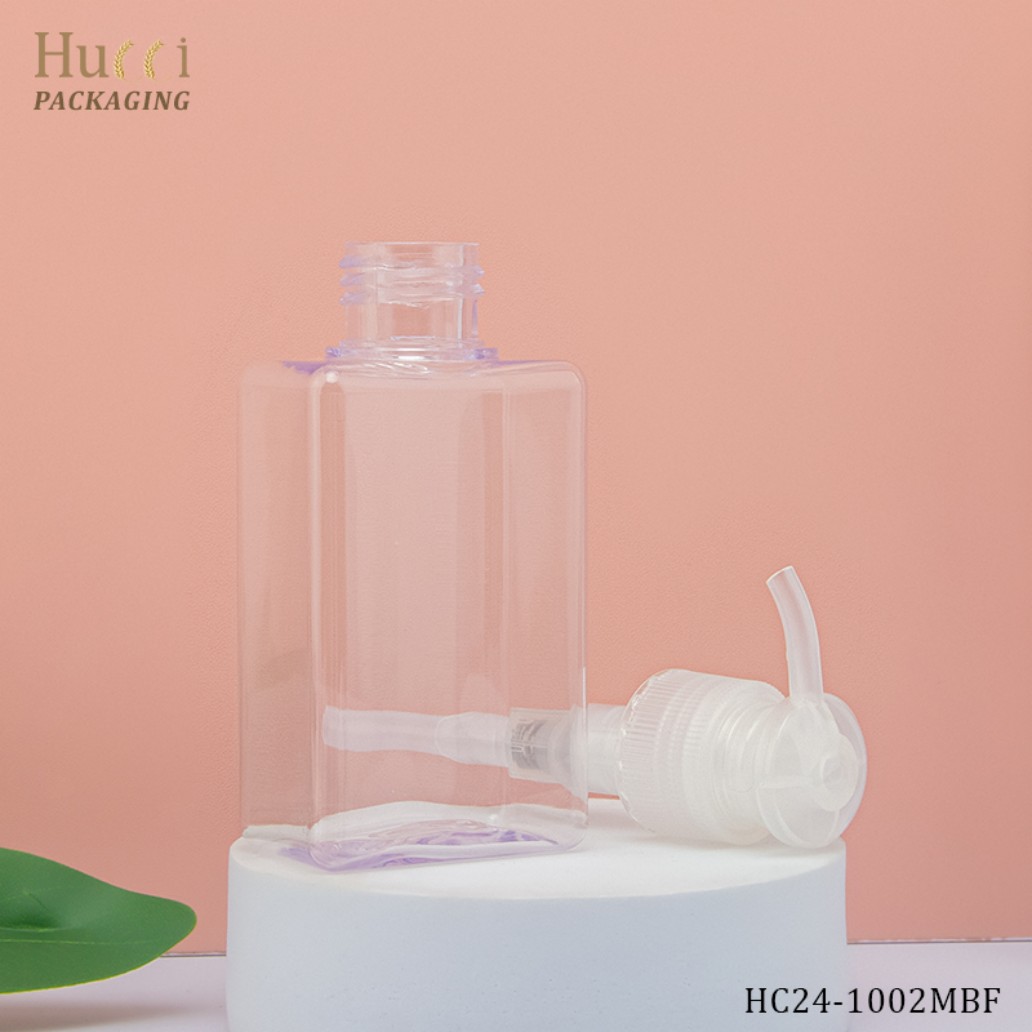 100ml Square PETG Lotion Pump Bottle with Detachable White Pump and Clear Body, Customizable Cosmetic Packaging Wholesale.}