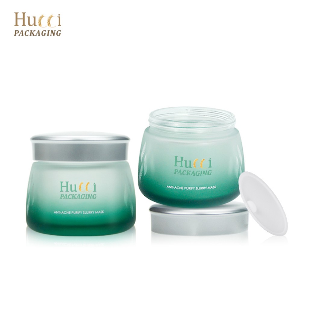 150g Green Gradient Glass Cosmetic Jar with Silver PP Lid and Sealer for Custom Wholesale Packaging.