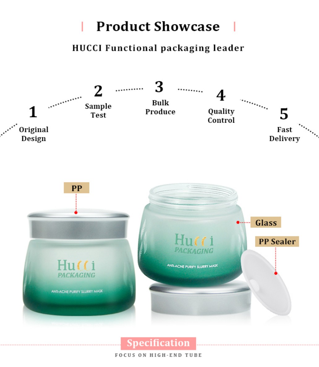 HUCCI 150g Gradient Glass Jar Product Showcase with PP Sealer and Lid, Custom OEM/ODM Wholesale Services. HUCCI 150g Gradient Glass Jar Product Showcase with PP Sealer and Lid, Custom OEM/ODM Wholesale Services.