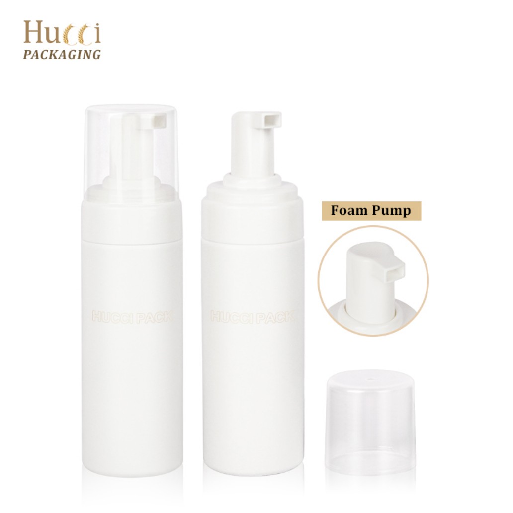 150ml White PE Foam Pump Bottle with Clear Overcap, Custom Logo Printing Wholesale Packaging.