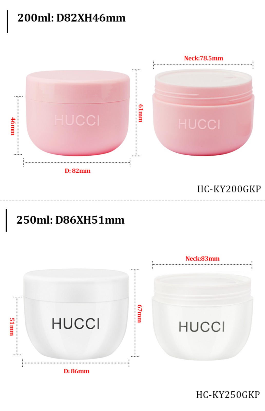 200ml (D82xH46mm) and 250ml (D86xH51mm) PP Cream Jar Dimension Chart for Custom Wholesale Packaging Orders. 200ml (D82xH46mm) and 250ml (D86xH51mm) PP Cream Jar Dimension Chart for Custom Wholesale Packaging Orders.