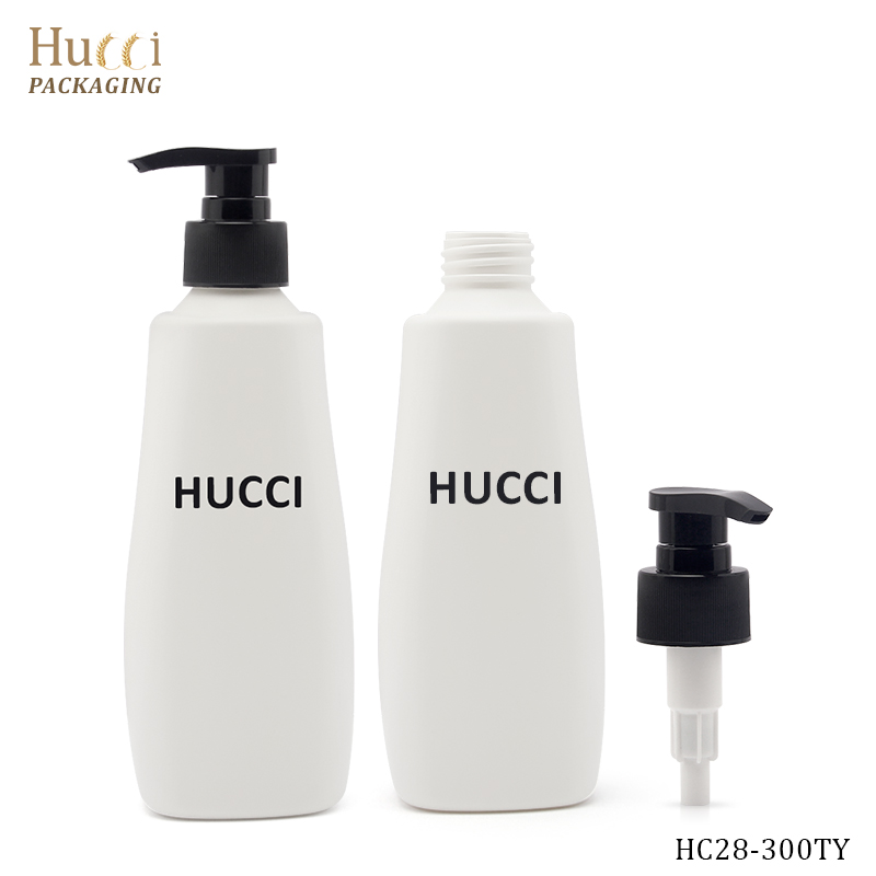 300ml White HDPE Lotion Pump Bottle with Black Pump and Separate Head, Custom Logo Wholesale Packaging.