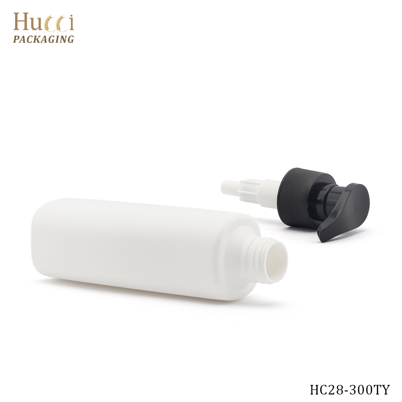 300ml White HDPE Body Lotion Bottle with Black Pump for Custom Logo Printing Wholesale.}