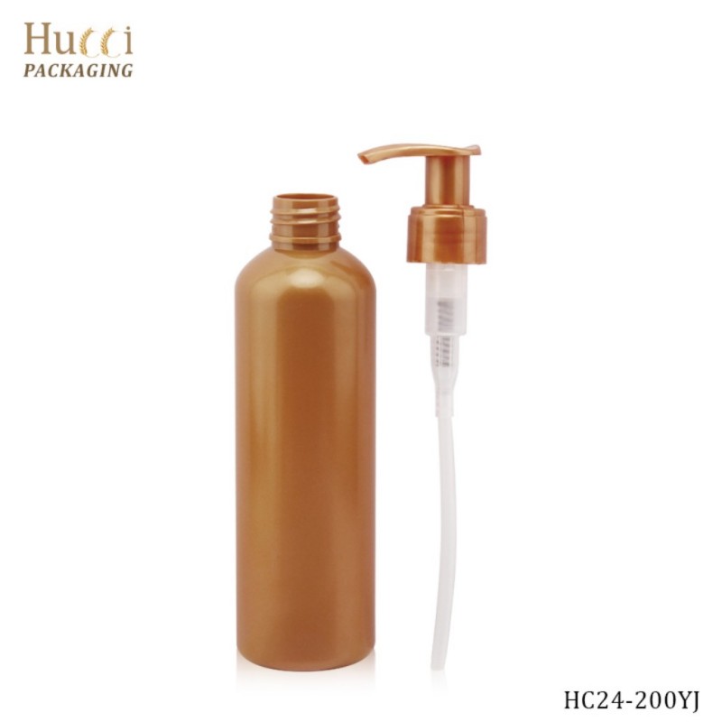 200ml Empty Gold PET Bottle with Separate Pump and Straw, Customizable Wholesale Cosmetic Packaging.}