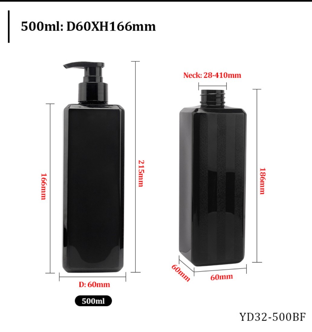 500ml Black Square PET Lotion Bottle Dimension Chart (D60xH166mm) for Custom Wholesale Orders. 500ml Black Square PET Lotion Bottle Dimension Chart (D60xH166mm) for Custom Wholesale Orders.