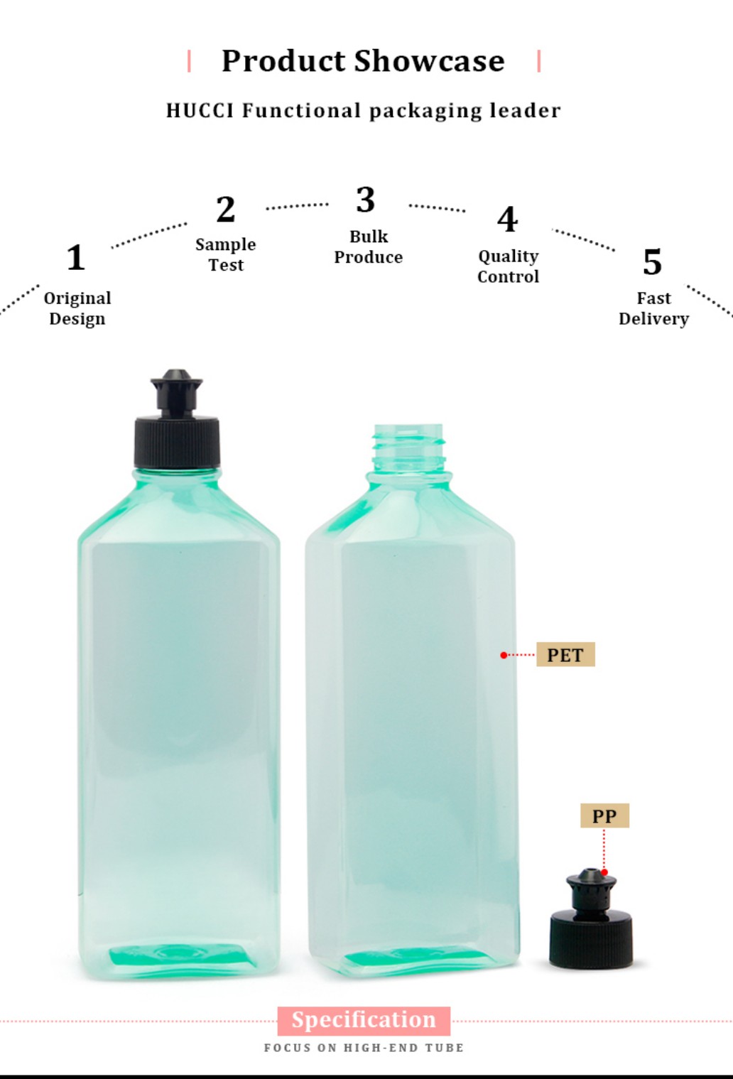 HUCCI 500ml Green PET Bottle Product Showcase with Black PP Cap, Highlighting Custom OEM/ODM Wholesale Services. HUCCI 500ml Green PET Bottle Product Showcase with Black PP Cap, Highlighting Custom OEM/ODM Wholesale Services.