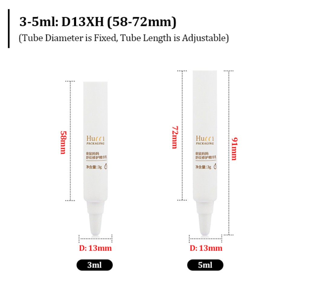 3ml-5ml PE Tube Dimension Chart (D13mm, Length 58-72mm) for Custom Wholesale Packaging Orders. 3ml-5ml PE Tube Dimension Chart (D13mm, Length 58-72mm) for Custom Wholesale Packaging Orders.
