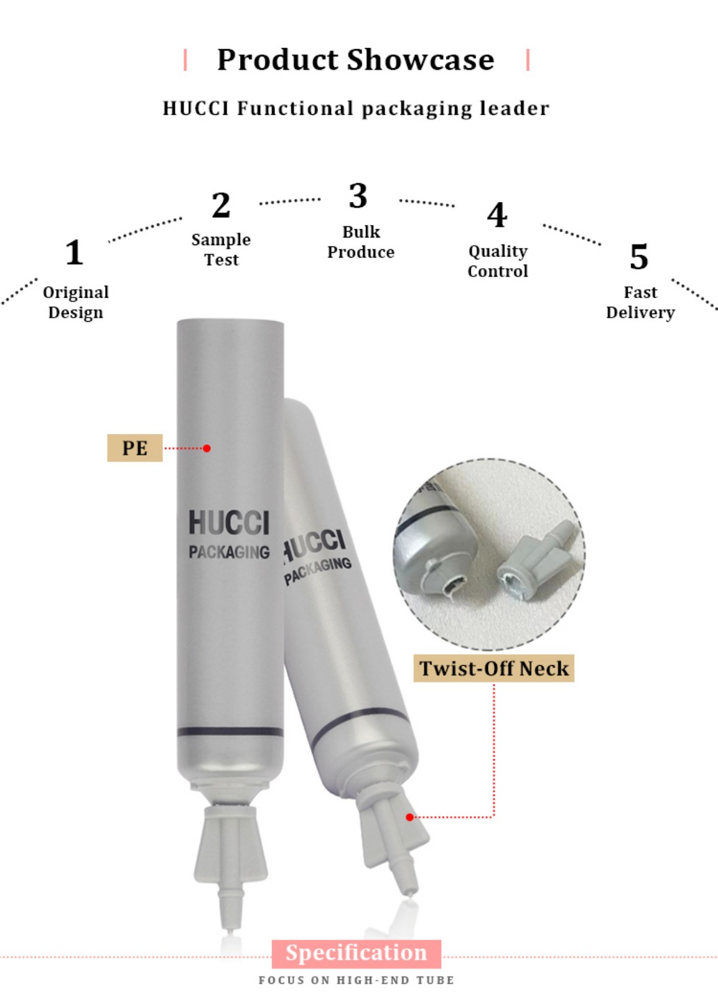 HUCCI Silver PE Tube Product Showcase with Twist-Off Neck, Highlighting Custom OEM/ODM Wholesale Services. HUCCI Silver PE Tube Product Showcase with Twist-Off Neck, Highlighting Custom OEM/ODM Wholesale Services.