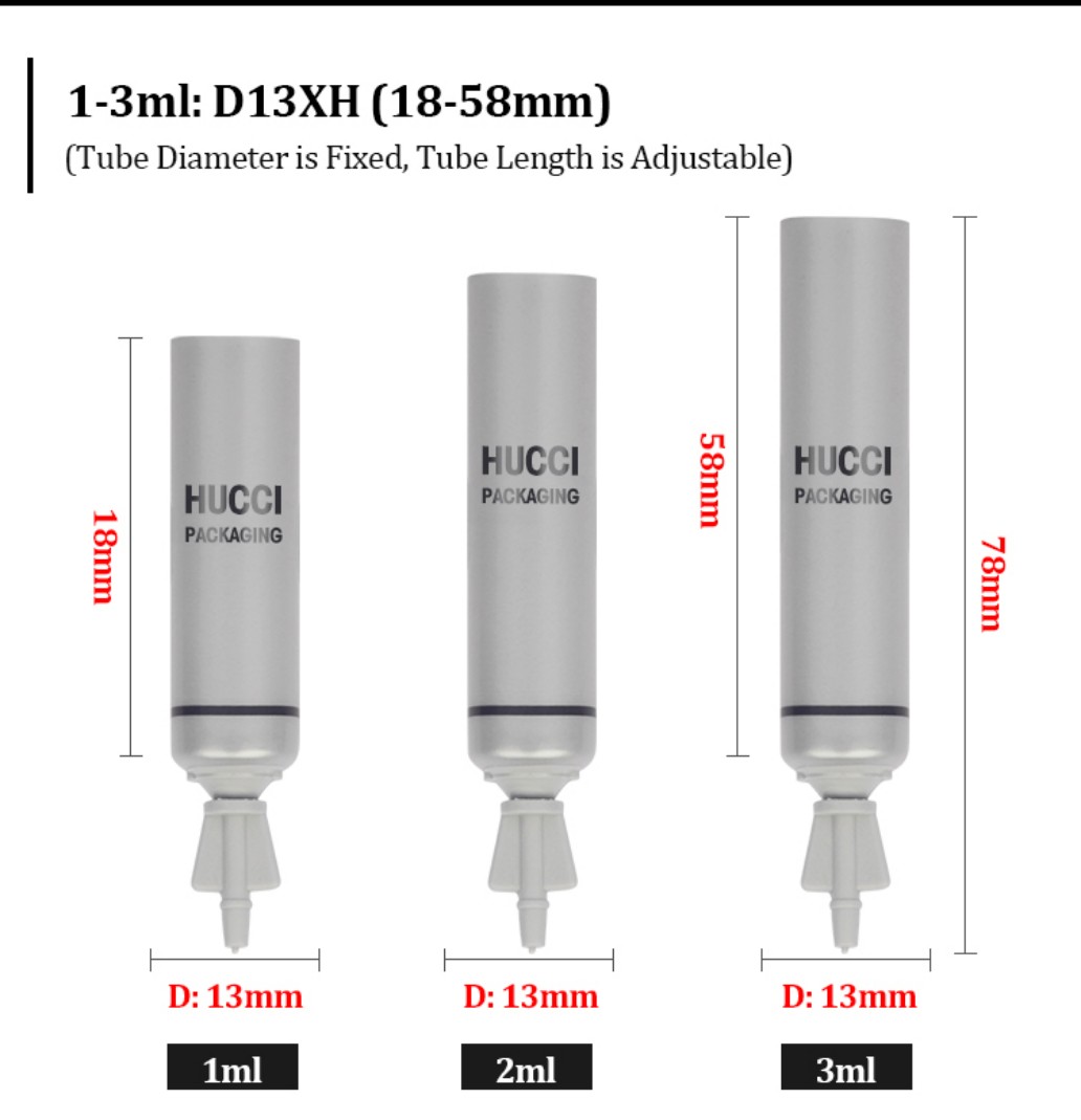 1ml 2ml 3ml Silver PE Tube Dimension Chart with Adjustable Length (18-58mm) for Custom Wholesale Orders. 1ml 2ml 3ml Silver PE Tube Dimension Chart with Adjustable Length (18-58mm) for Custom Wholesale Orders.